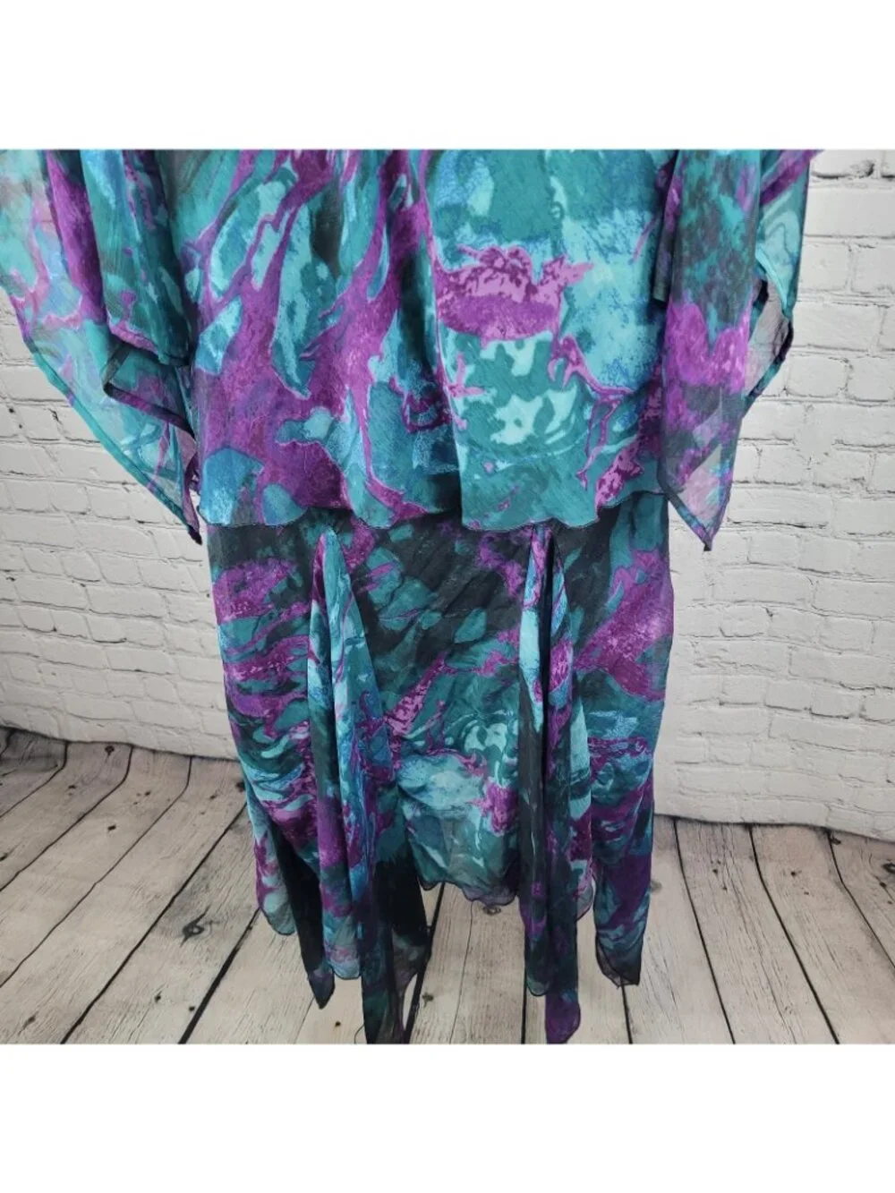 VTG Pegasus Woman Purple Chiffon Sequin 2 Piece Skirt Set Blouse Outfit Reg Size
